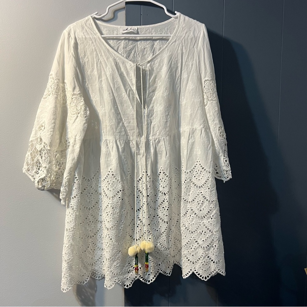 Miho’s Italy - White Eyelet Tunic with Tassels